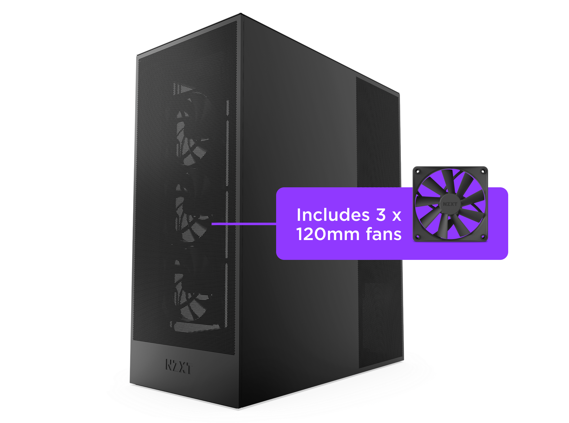 Angled H7 Flow showing front 3 120mm fans