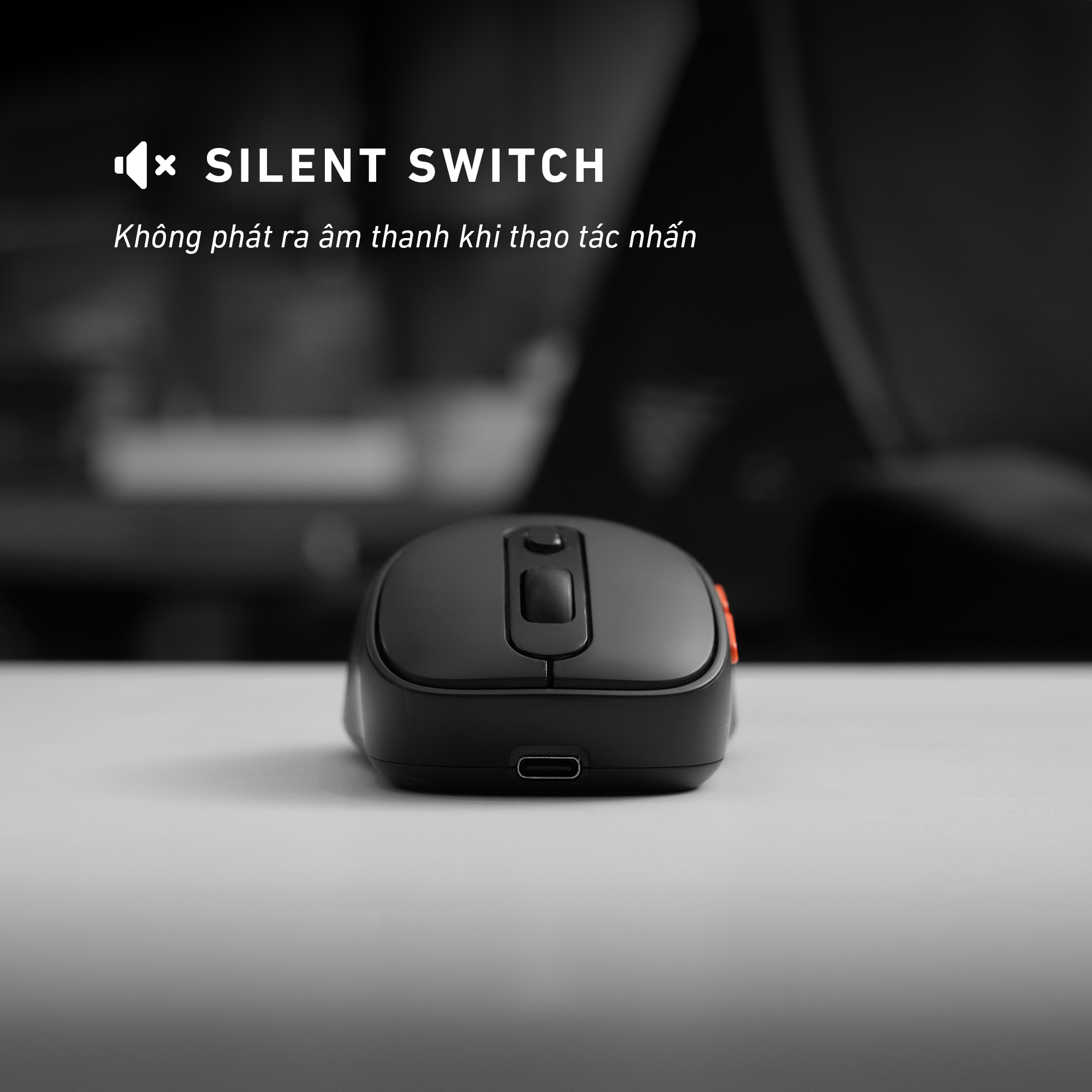 Chuột Văn Phòng Không Dây Hyperwork MS01 Mini Silentium (Bluetooth / Wireless 2.4Ghz / TypeC)