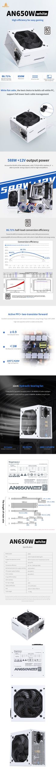 Nguồn máy tính Segotep AN650W White 650W 80 Plus