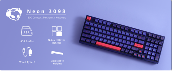 Bàn Phím Cơ Gaming Có Dây AKKO 3098 NEON ( Wired Type c/ Led Rainbow/ ASA Profile)
