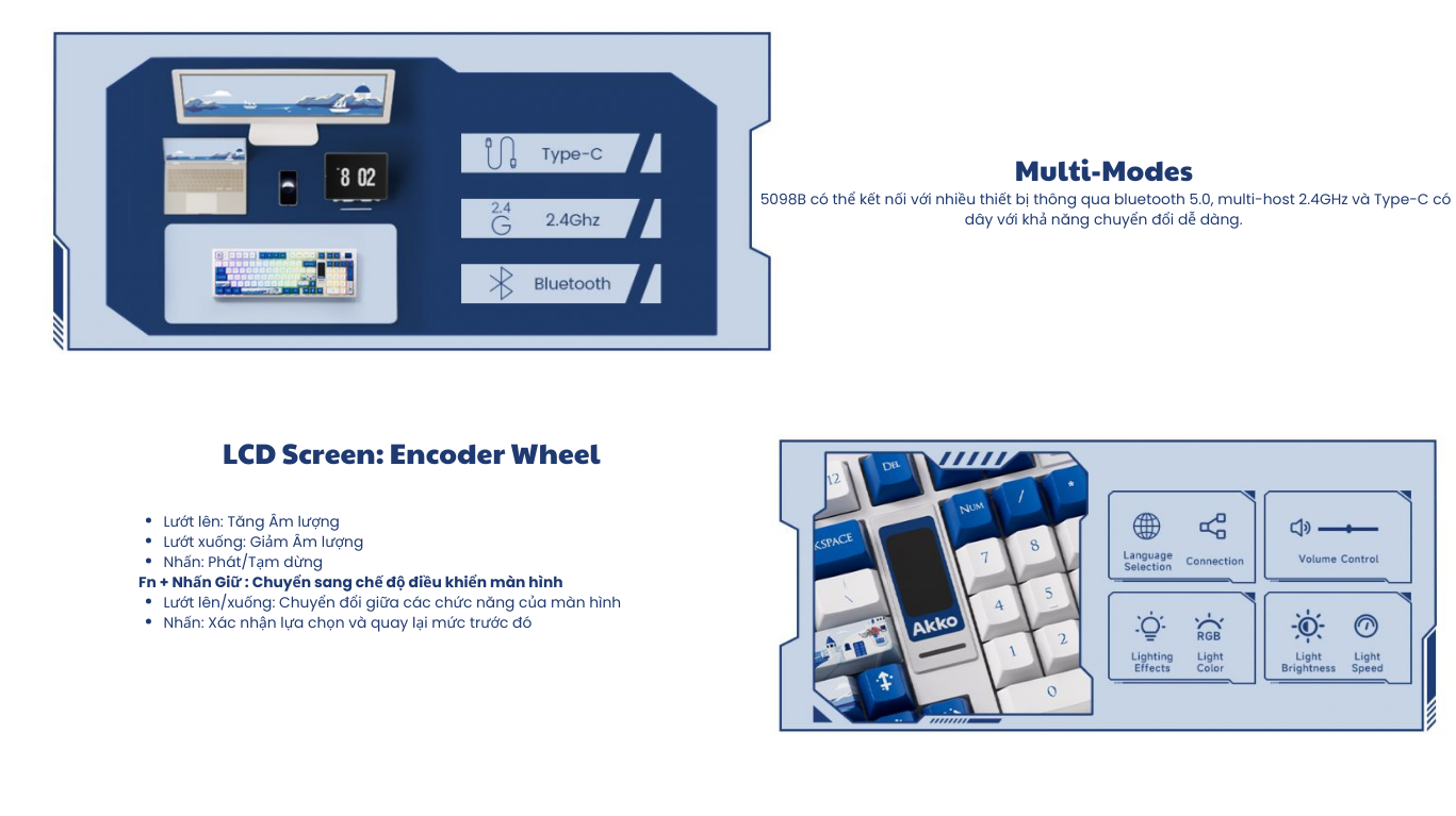 Bàn Phím Cơ Không Dây AKKO 5098B Santorini (RGB / Hotswap / Akko V3 Piano Pro)