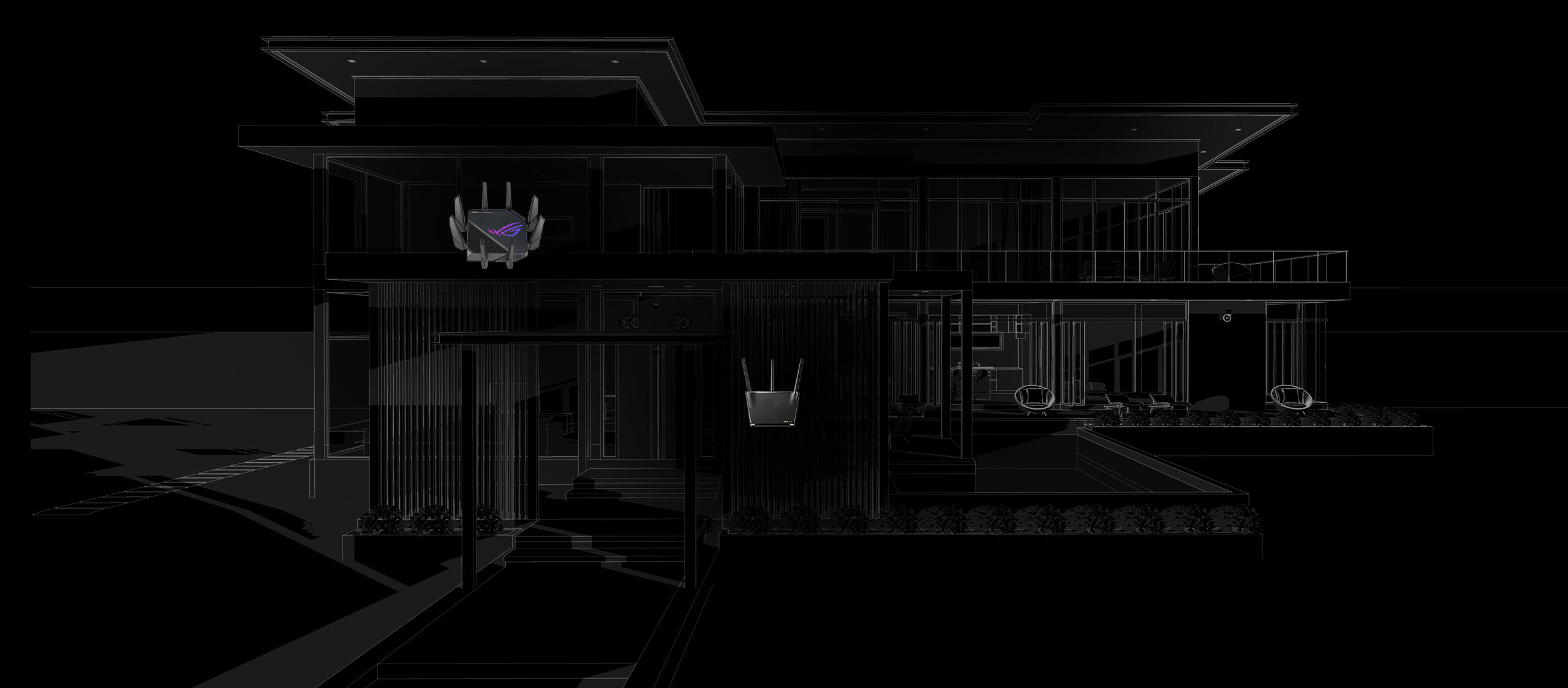 Big house for mesh system, with ASUS RT-AX68U and ROG Rapture GT-AX11000-Pro in it