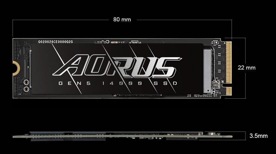 Ổ cứng SSD GIGABYTE AORUS Gen5 14000 2TB PCIe Gen 5.0 x4 NVMe V-NAND M.2 2280 (AG514K2TB)