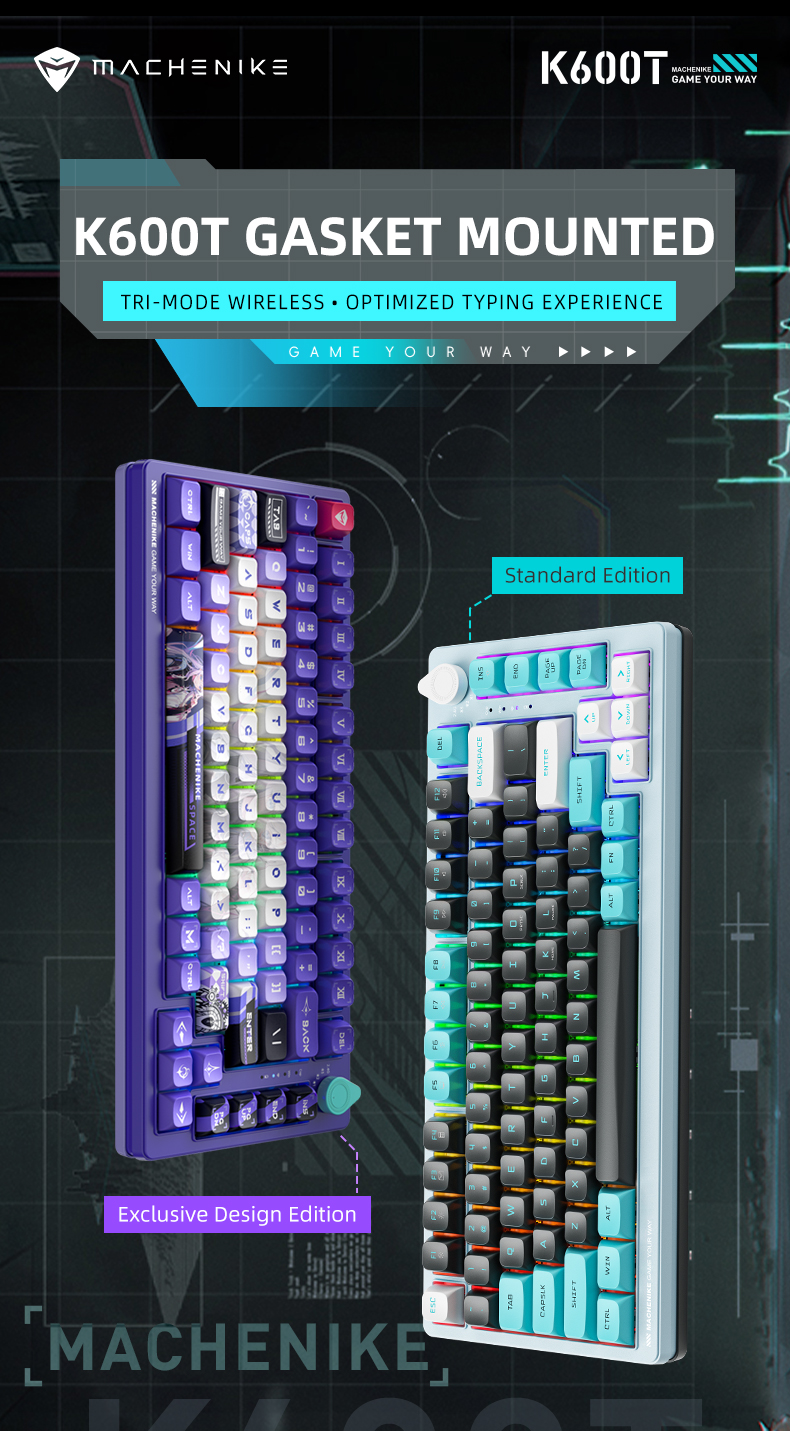 Bàn Phím Cơ Gaming Machenike K600T-B8 WIRELESS Purple White