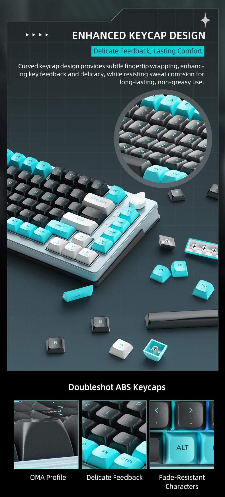 Bàn Phím Cơ Gaming Machenike K600T-B8 WIRELESS Grey Blue