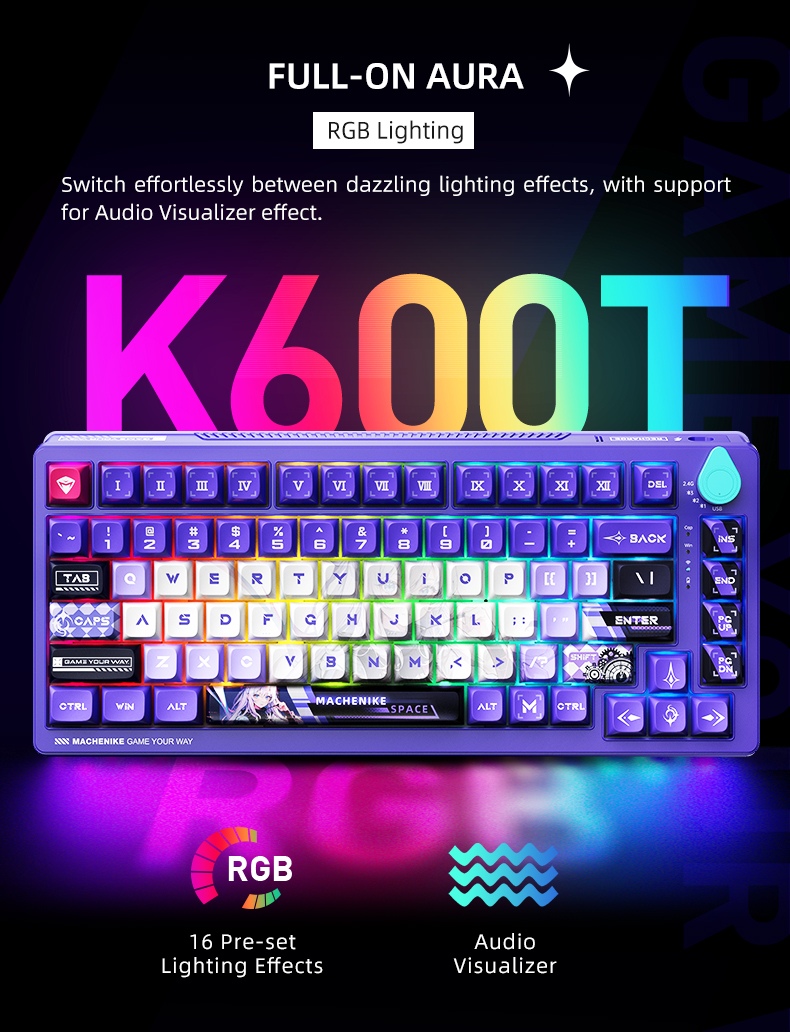 Bàn Phím Cơ Gaming Machenike K600T-B8 WIRELESS Purple White