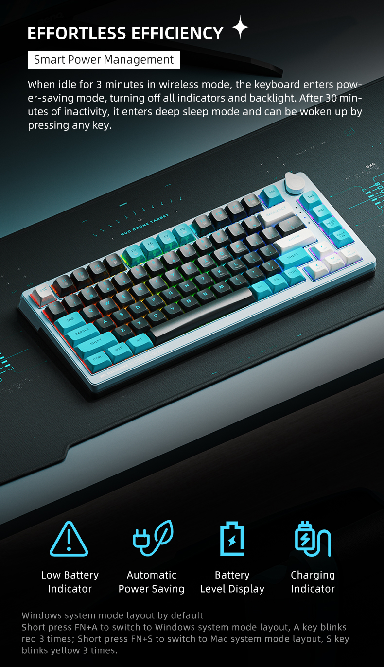 Bàn Phím Cơ Gaming Machenike K600T-B8 WIRELESS Grey Blue