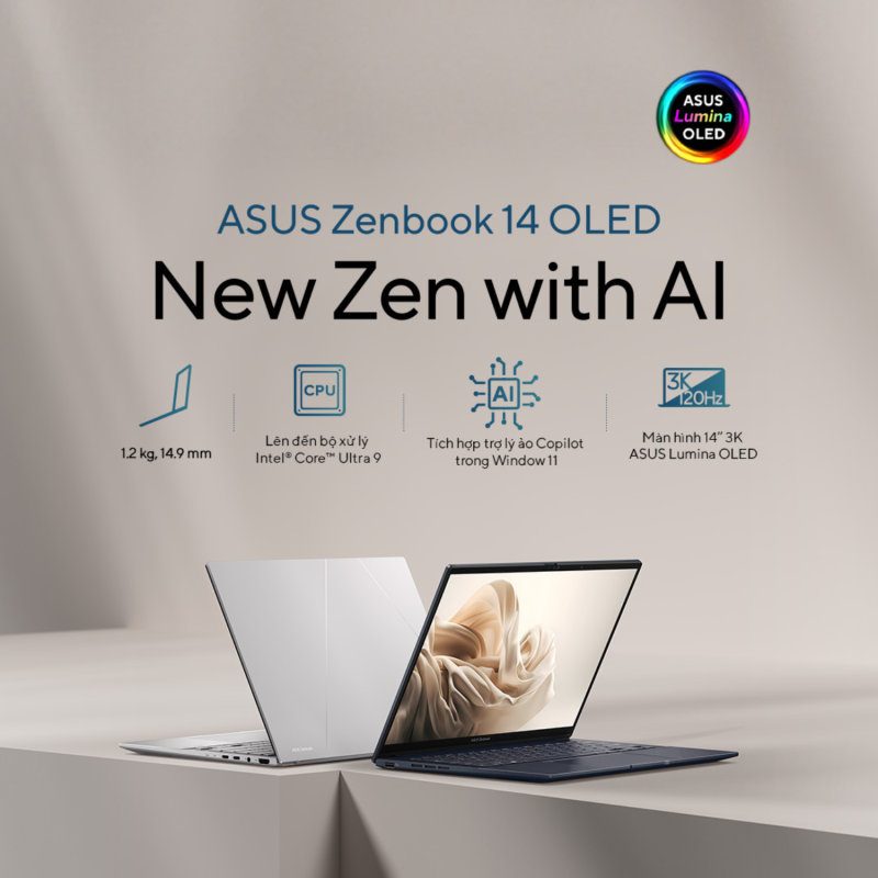 Laptop Asus Zenbook 14 OLED UX3405MA-PP152W (Ultra 7-155H | 32GB | 1TB SSD | Win 11 Home)