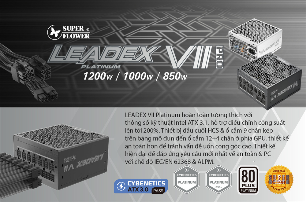 Nguồn máy tính Super Flower Leadex VII Platinum Pro 1200W Black ATX 3.1 PCIe 5.1 80 Plus Platinum
