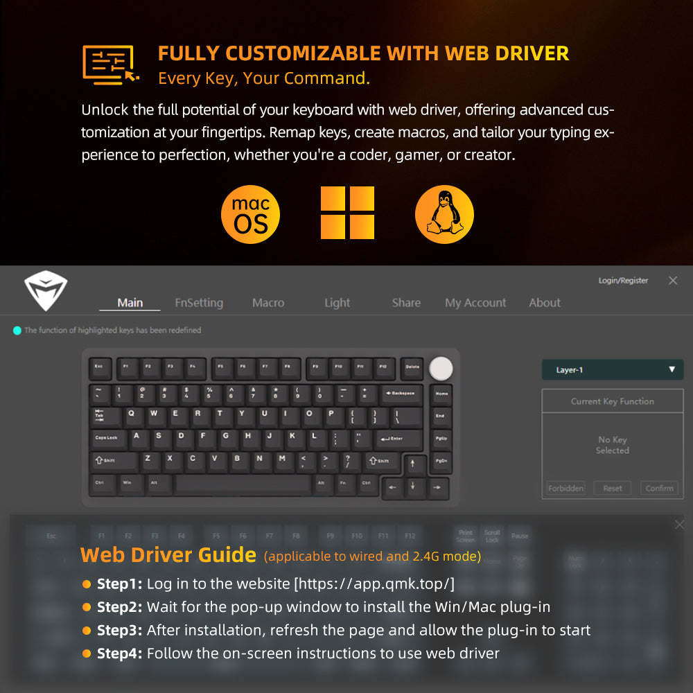 Bàn phím Cơ Gaming Machenike K600-B82W Tri-mode RGB
