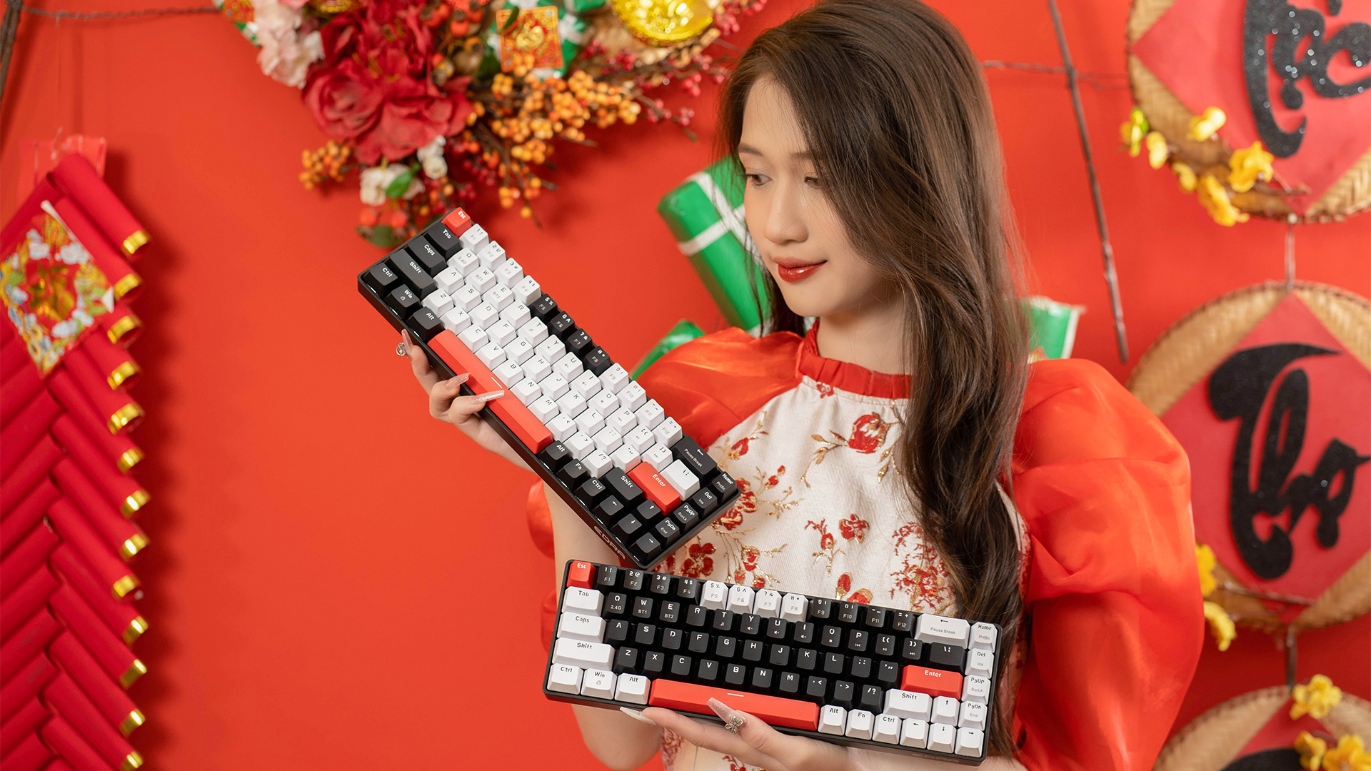 Bàn Phím Cơ Không Dây - E-Dra EK368L Dualmode - Black White