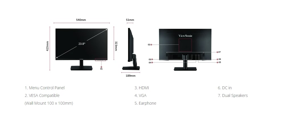 Màn Hình Viewsonic VA2406-MH 24 inch FHD VA 75Hz 1ms