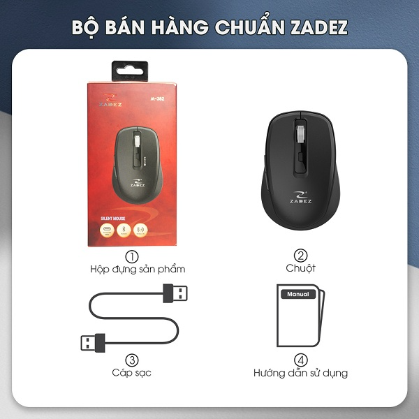 Chuột không dây văn phòng Zadez M382B Silent ( Bluetooth / Wireless 2.4ghz / TypeC)