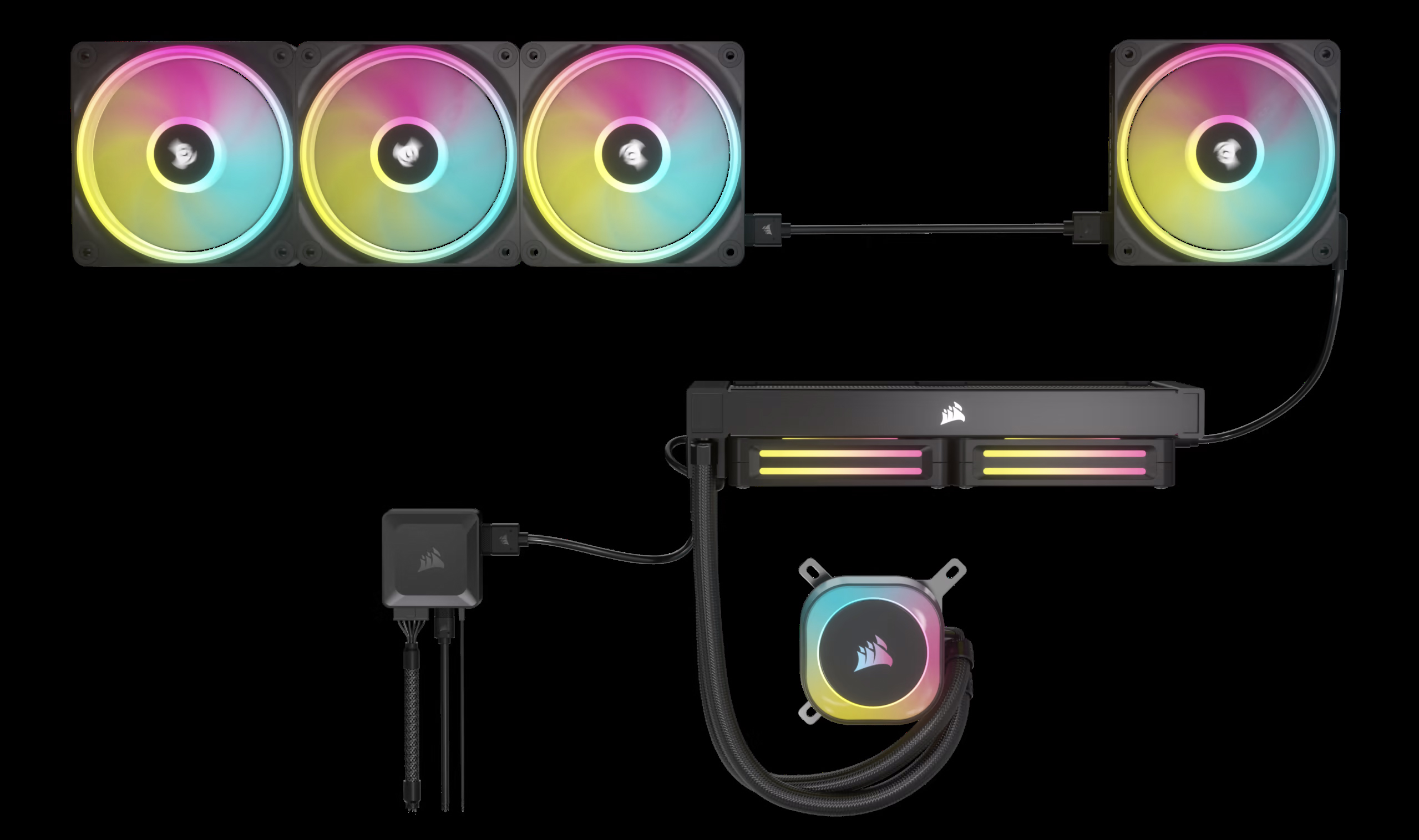 Fan Corsair iCUE LINK QX140 RGB 140mm PWM Magnetic Dome Black - Starter Kit