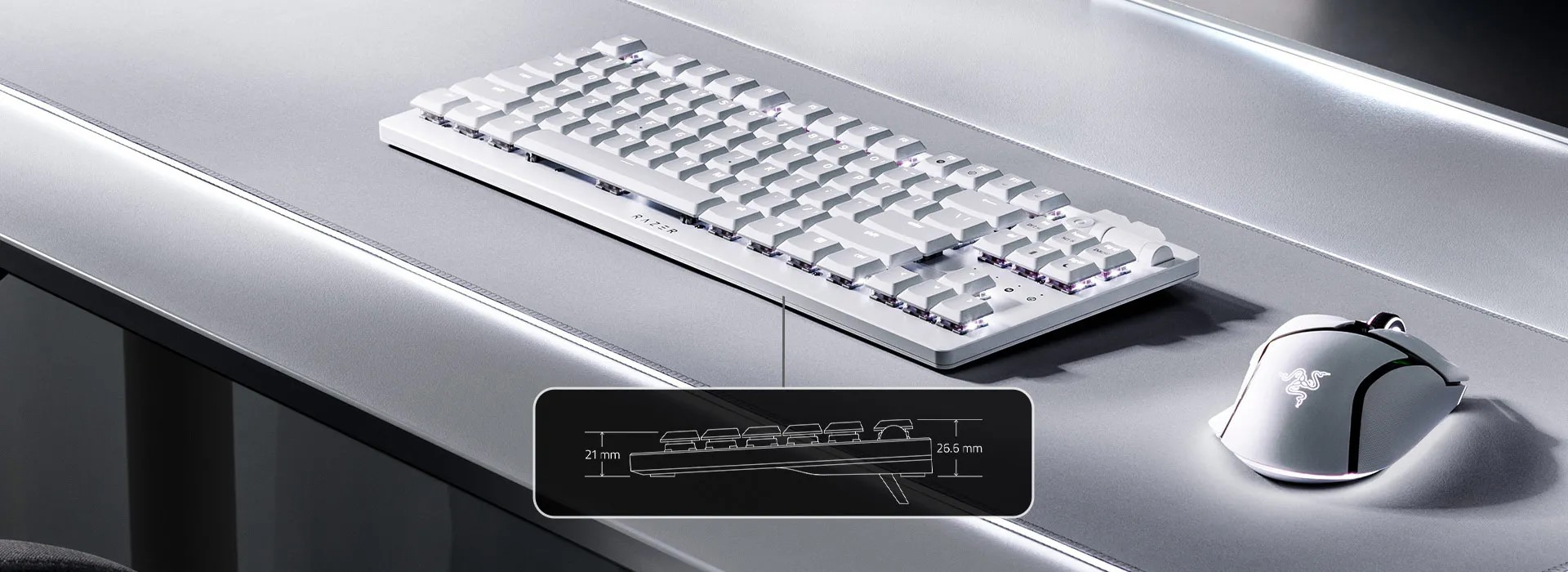 Bàn phím cơ Razer DeathStalker V2 Pro Tenkeyless - White Edition - Linear Red Switch