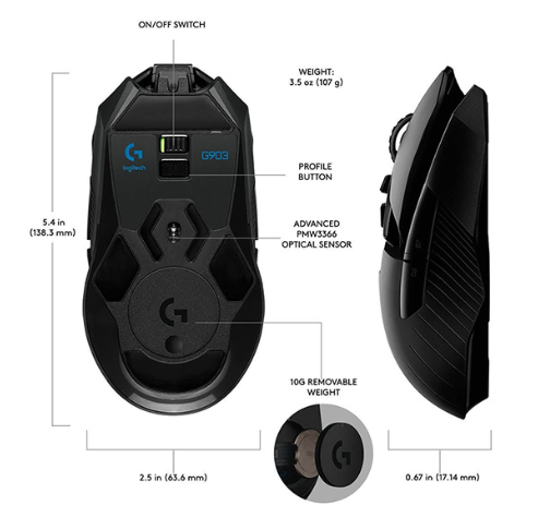 Chuột không dây Logitech G903 Hero Lightspeed Wireless Gaming