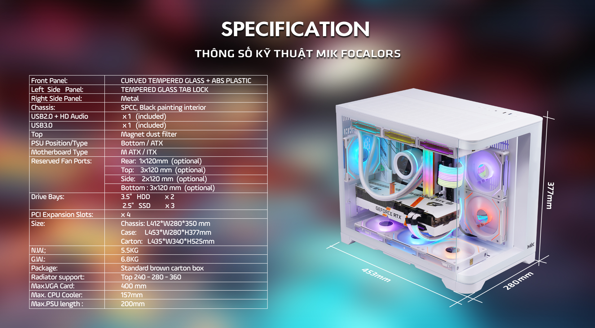 Vỏ Case MIK Focalors M Trắng - Không FAN
