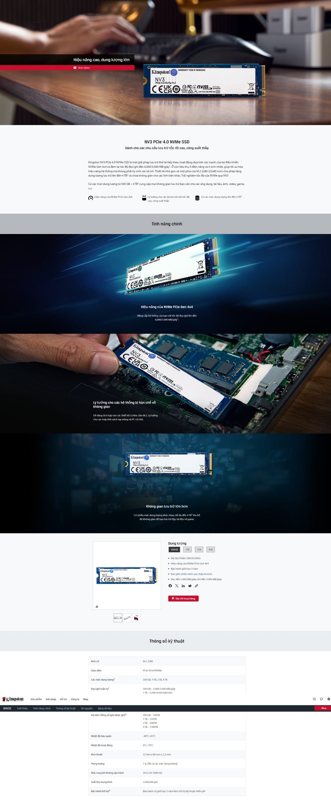 Ổ cứng SSD Kingston NV3 2TB PCIe NVMe Gen4 x4