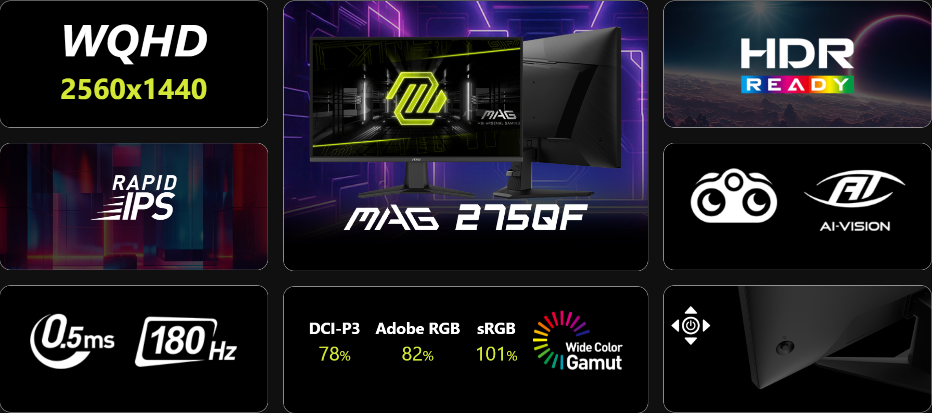 Màn Hình Gaming MSI MAG 275QF 27 Inch IPS 2K WQHD 180Hz 0.5ms