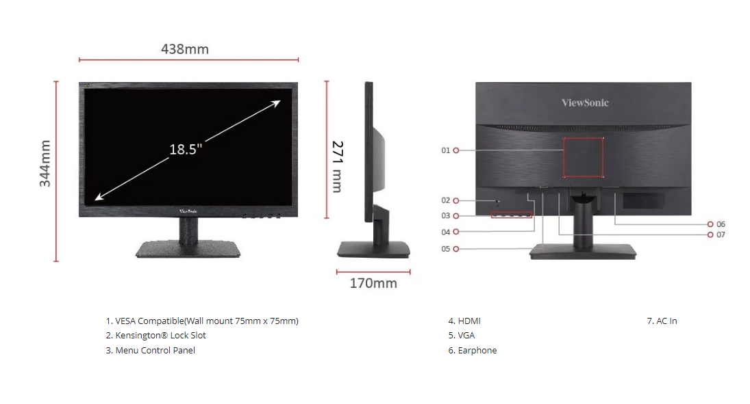 Màn Hình ViewSonic VA1903H-2 19 inch HD TN 60Hz (HDMI, VGA)