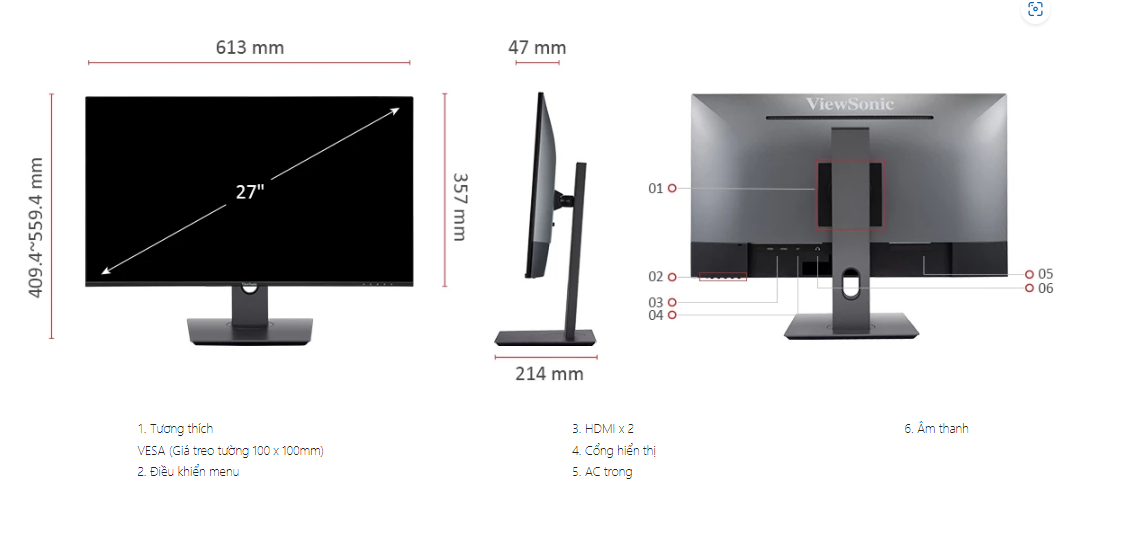Màn Hình ViewSonic VX2780-2K-SHDJ 27 inch 2K IPS 75Hz