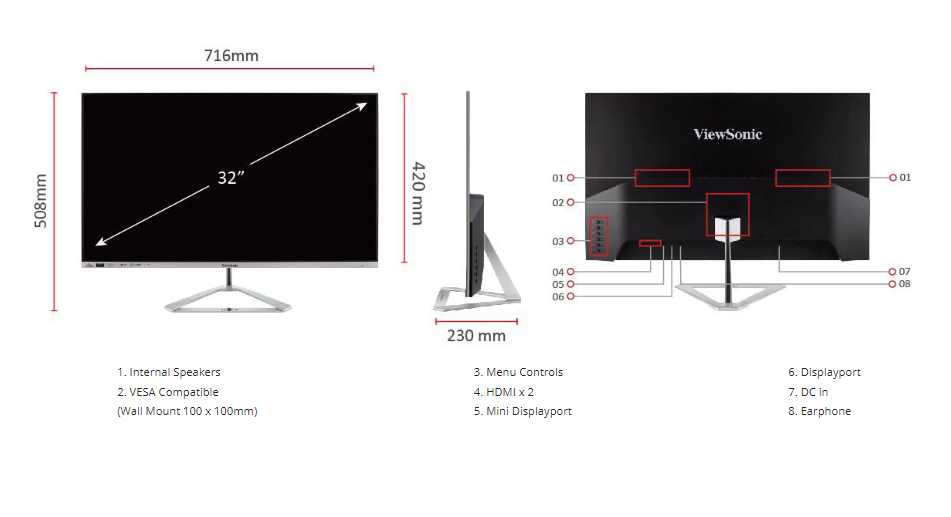 Màn Hình ViewSonic VX3276-2K-MHD-2 32 inch 2K IPS 75Hz